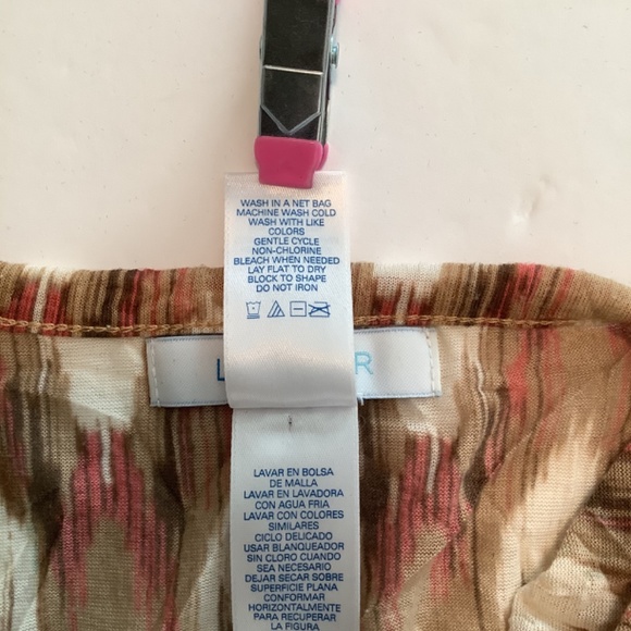 Liz Wear Ladies Pullover V- Neck Top Tan/ Pink/ White Size M - Picture 4 of 4